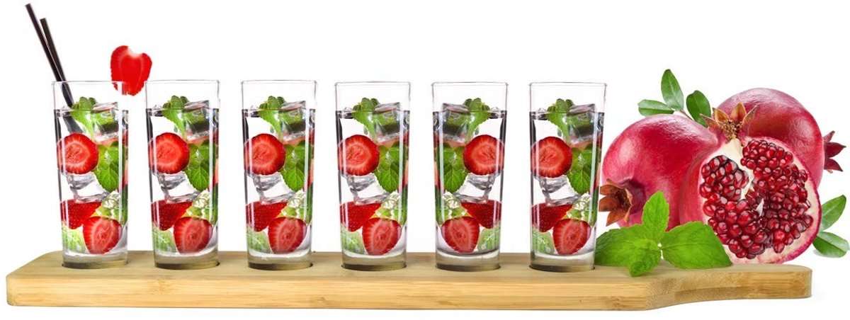 Set van 6 Borrelglazen met Houten Bord - 60 ml