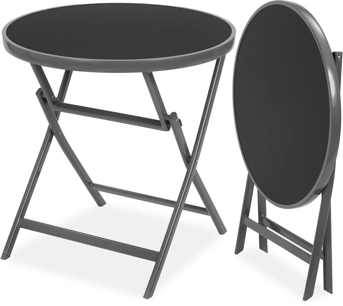 Tuin- en Bijzettafel - Rond Vouwbaar - 70 cm Ø - Metaal - Weerbestendig - Zilvergrijs