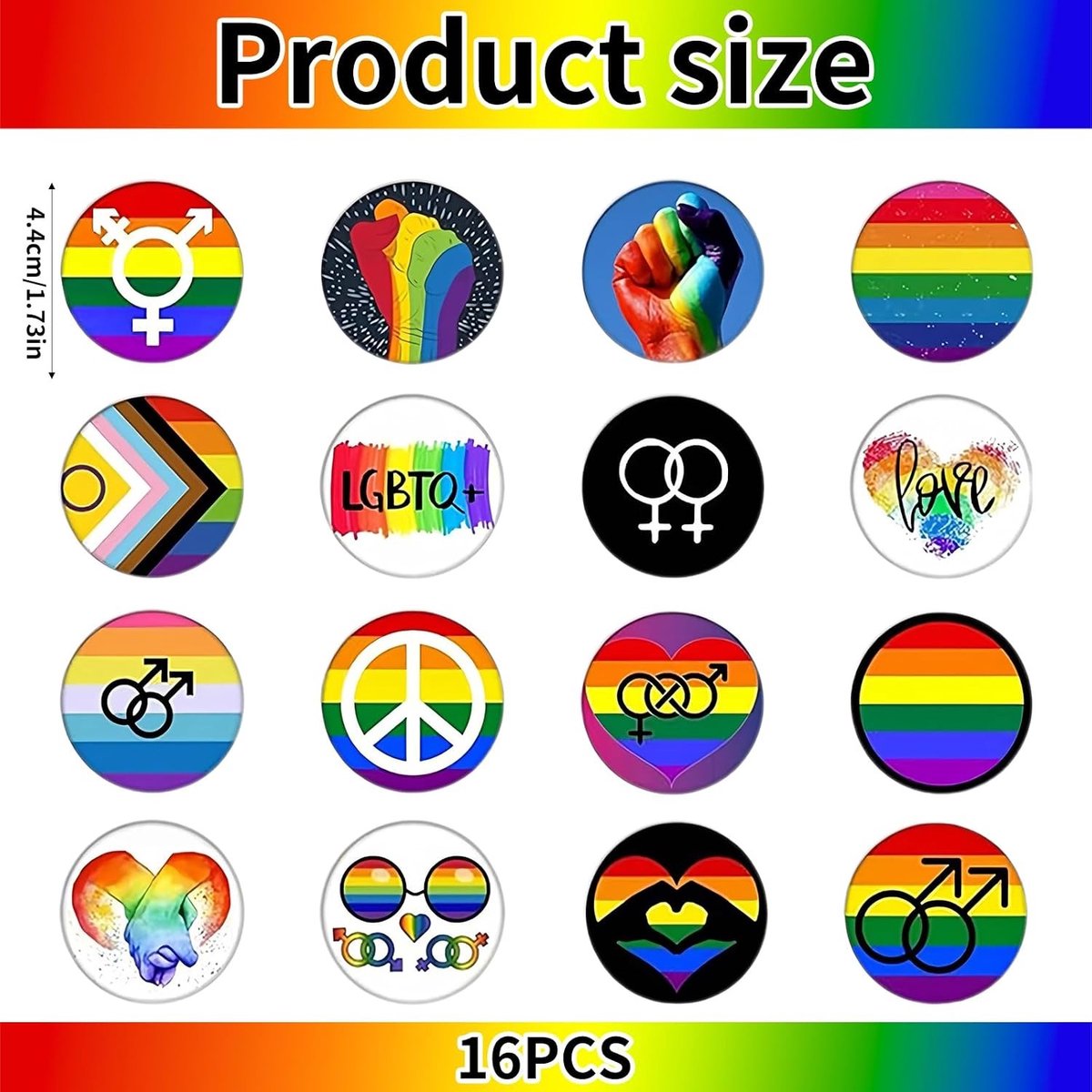 Set van 16 Kleurrijke Pride Pins en Badges voor LGBT, Perfect voor Kleding en Tassen tijdens Feestelijke Vieringen