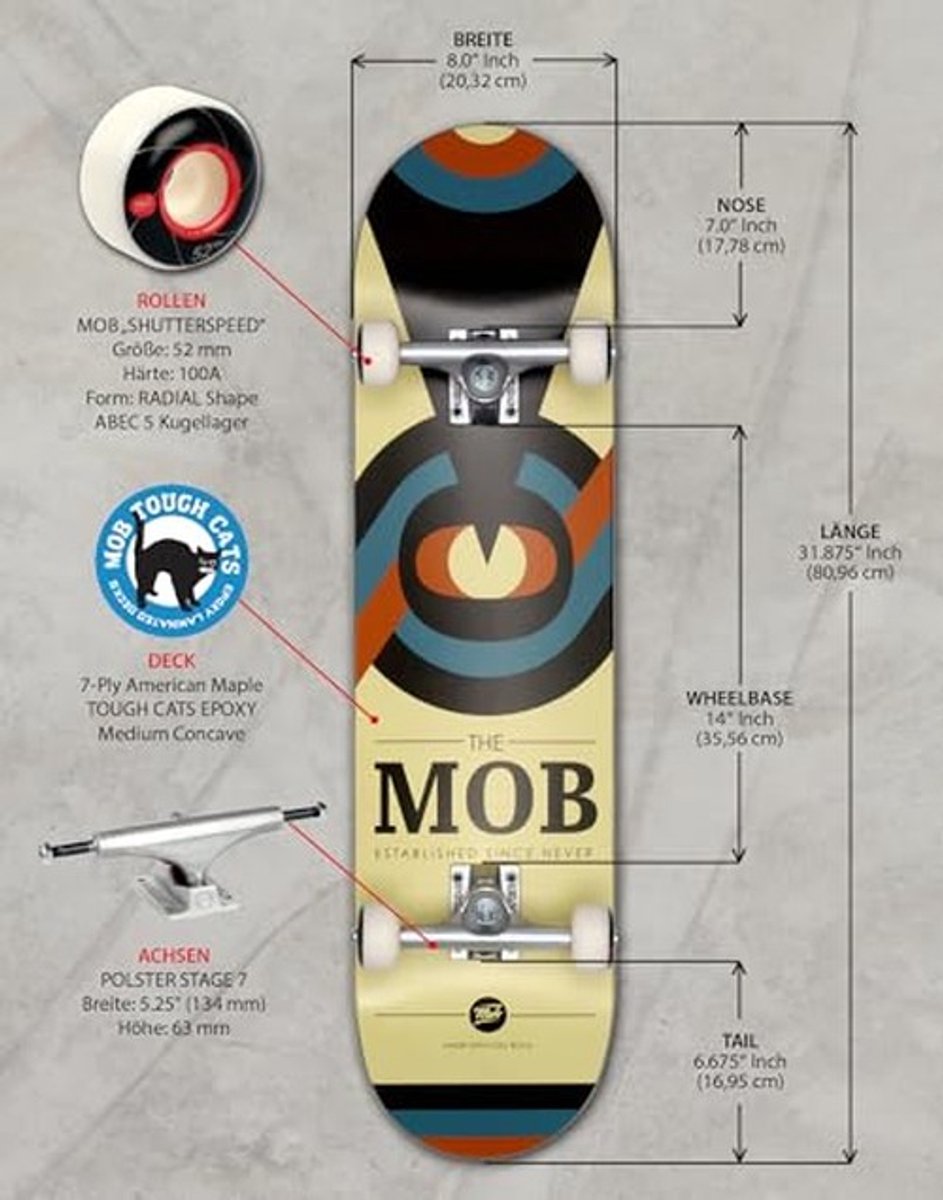 Skateboard Compleet - 7 Laags Esdoornhout - 80,96 x 20,32 cm - Eyechart 8.0