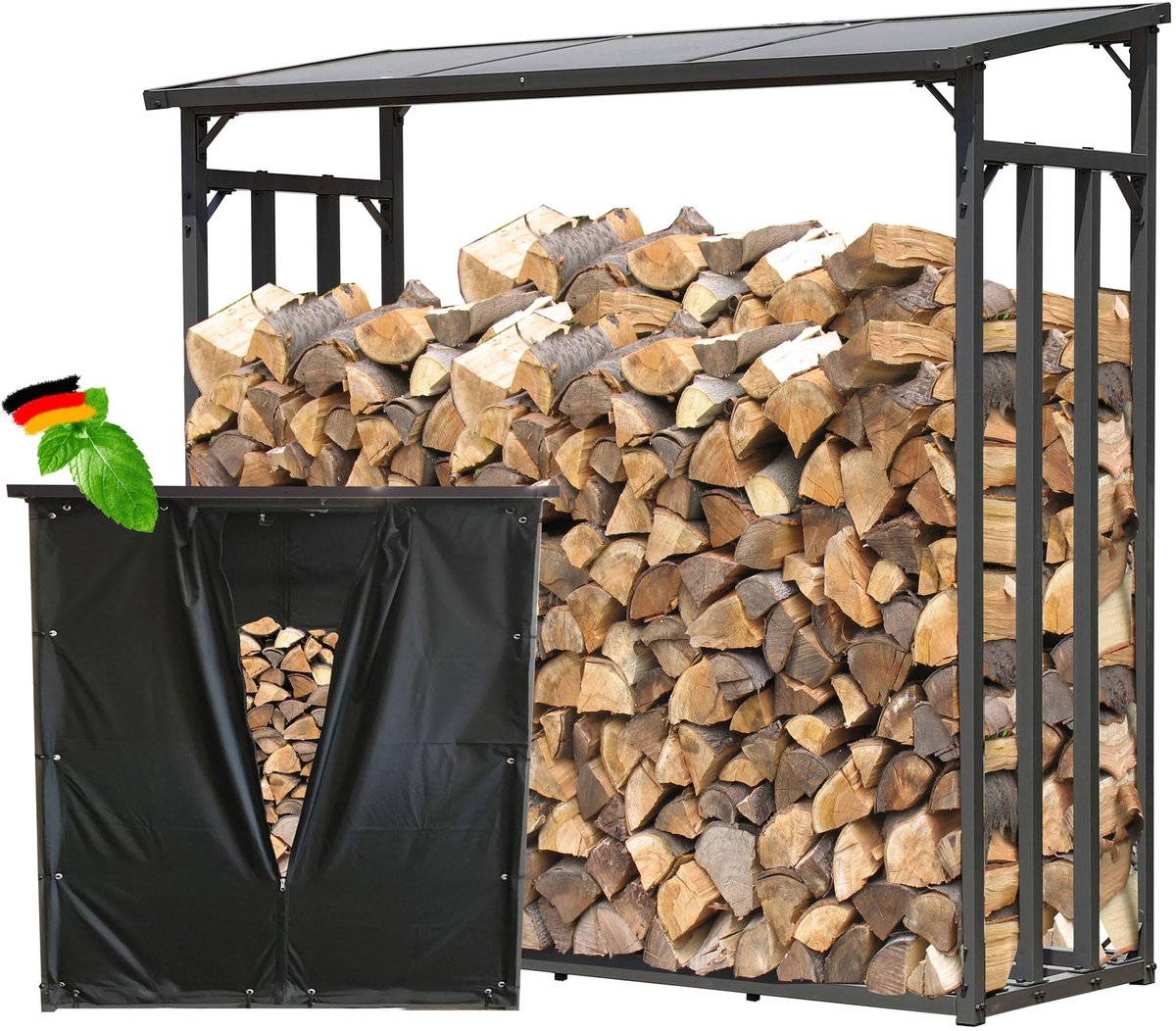 Buiten Brandhoutrek met Weerbescherming - 185 x 70 x 185 cm - Zwart