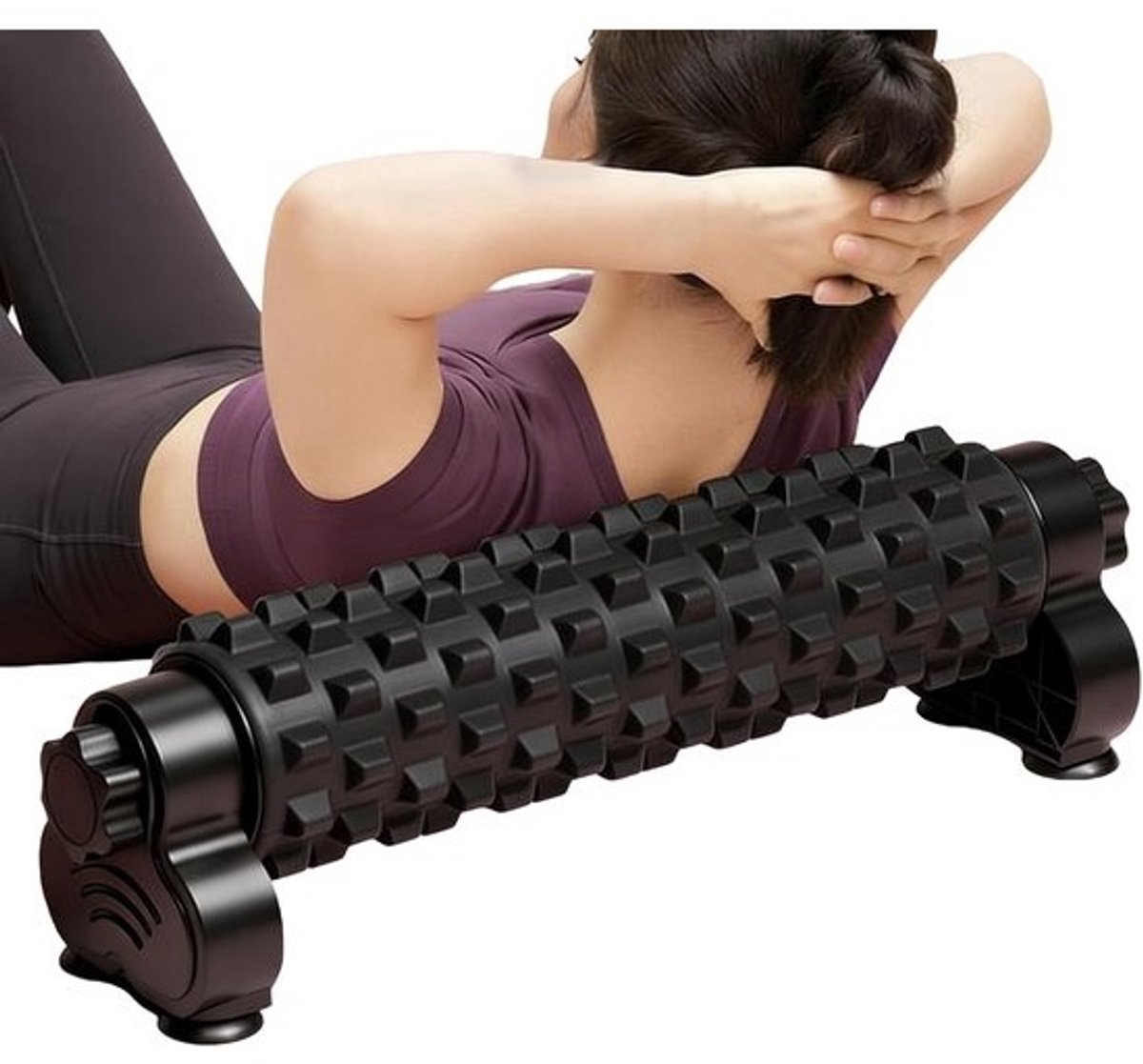 Massage Cilinder - Oefenroller Fitness - Spierherstel Ontspanning - Zuignap Stabiliteit - 58 cm - Zwart