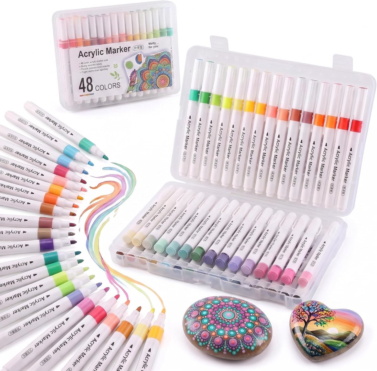 Sneldrogende acrylverfmarker met sterke dekking voor graffiti en rotsschilderen, 48 kleuren beschikbaar, waterbestendig en veelzijdig