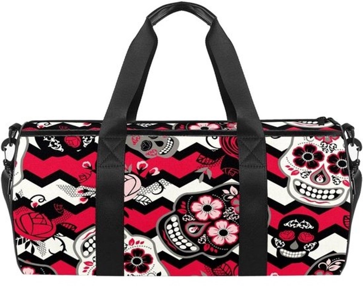 Sport Gymtas - Reistas Duffel - Sporten Reizen - Bloemen Schedels Patroon - 45 x 23 x 23 cm - Multicolor