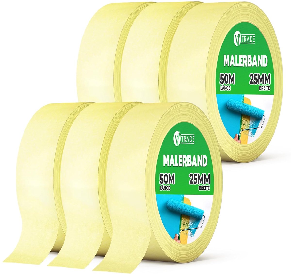 Thijox - Afplaktape 25 mm x 50 m - Universele schilderstape, residuvrij, makkelijk verwijderbaar, ideaal voor alle schilderwerkzaamheden (6 stuks)