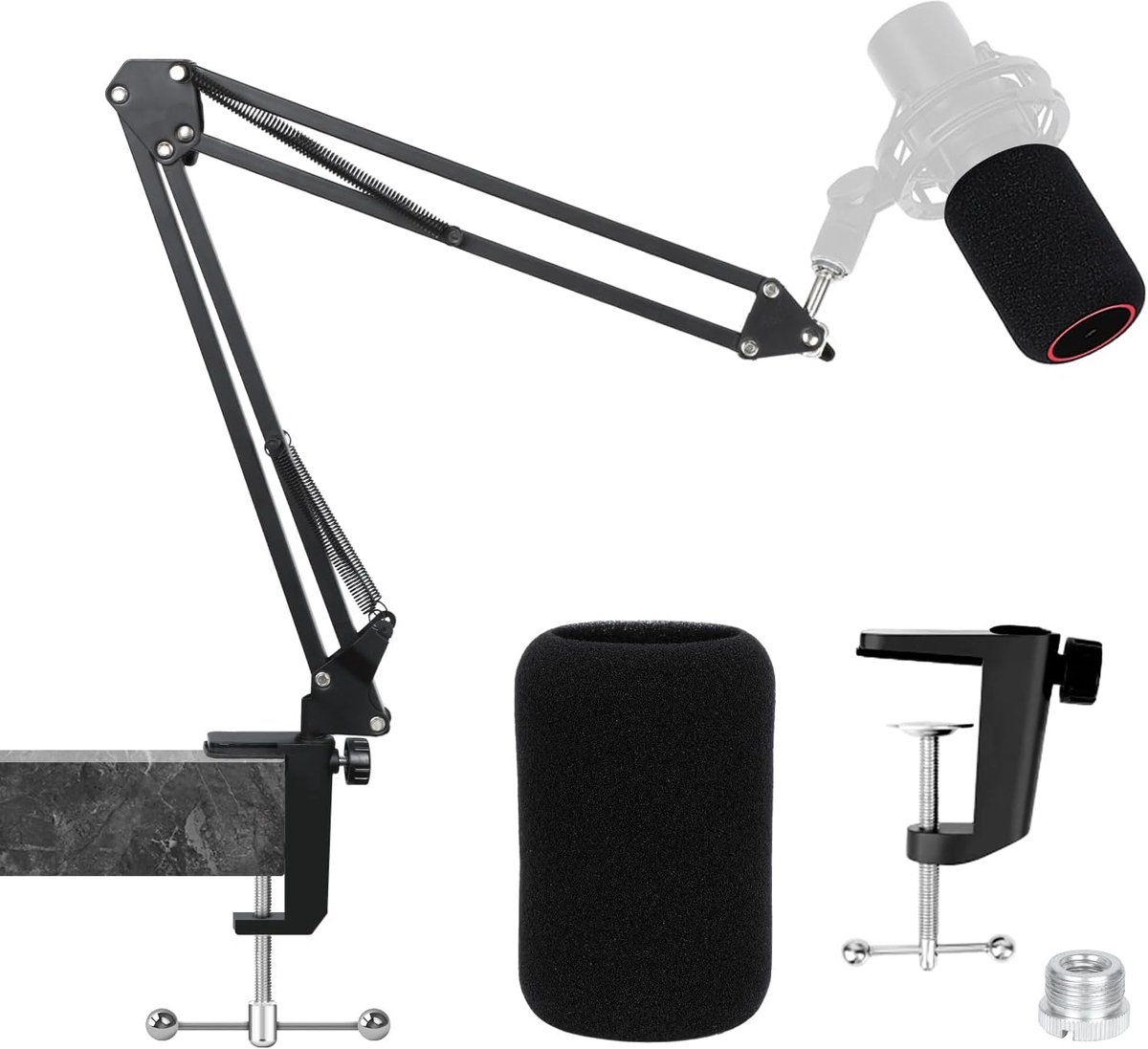 SnelShoppen - QuadCast 2 Microfoonarm met Popfilter, Professionele Boom-arm met Schuimrubberen Popbescherming, Compatibel met Microfoons, Metalen Steu