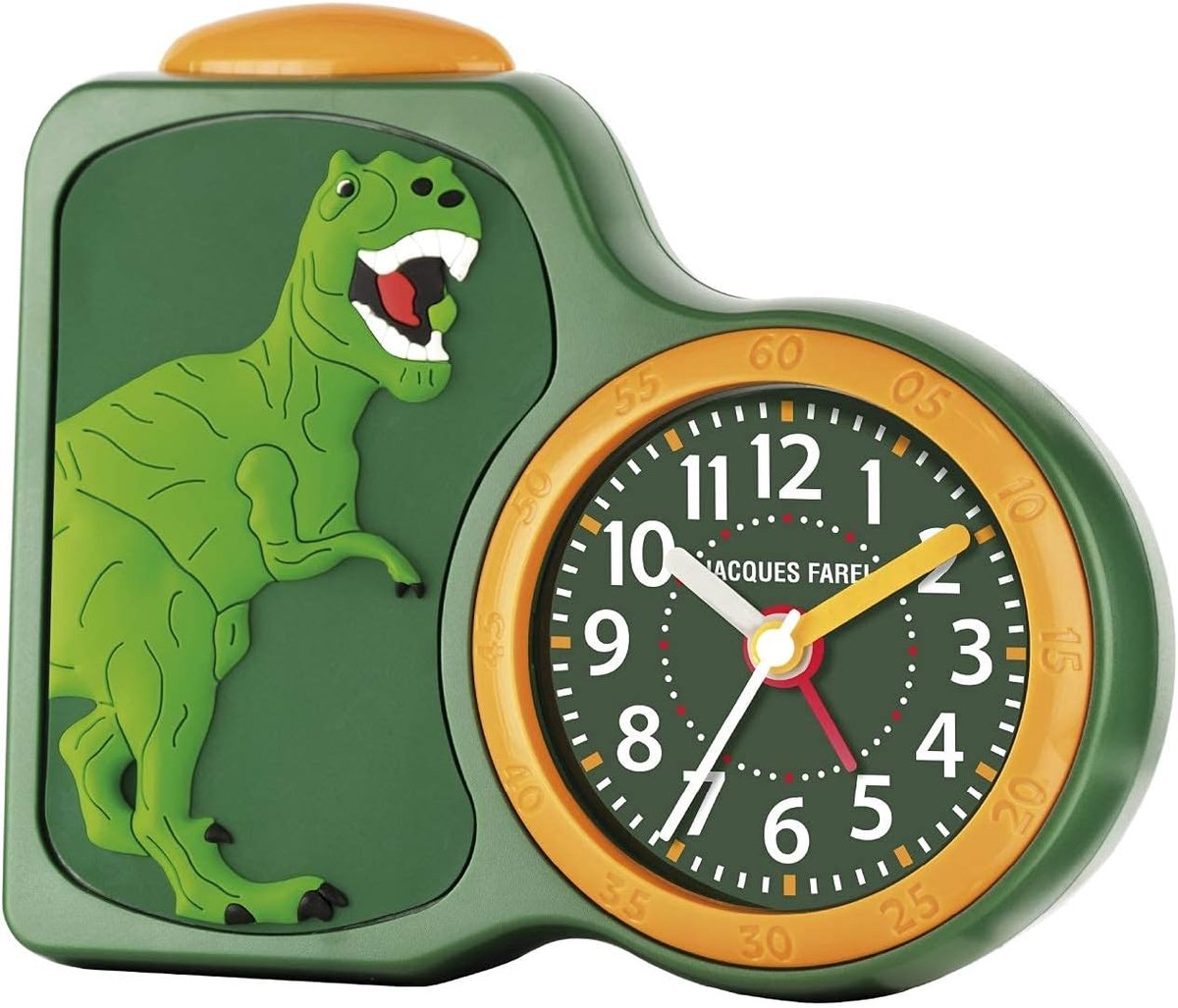 SnelShoppen - Kinderen Alarmklok Dinosaurussen Groen - Stille Quartz Klok, LED Verlichting, Snooze, 15x13x5 cm - Perfect voor Kinderen, Slaapkamer, Sp