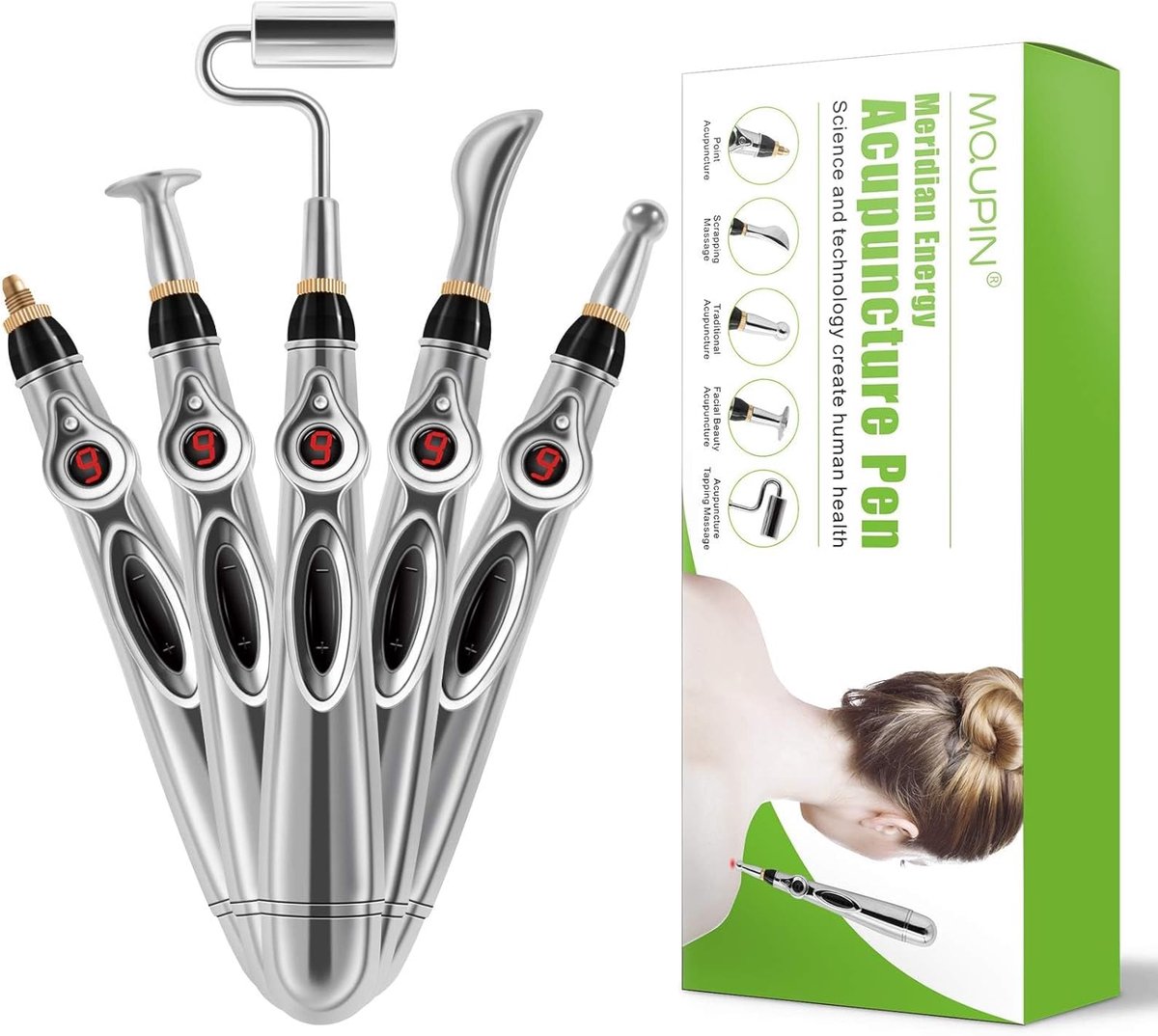 SnelShoppen - Elektronische Acupunctuur Pen - Massage Pen met 5 Verwisselbare Massagekoppen - Pijnverlichting - 9 Intensiteitsniveaus - Voor Spieren O