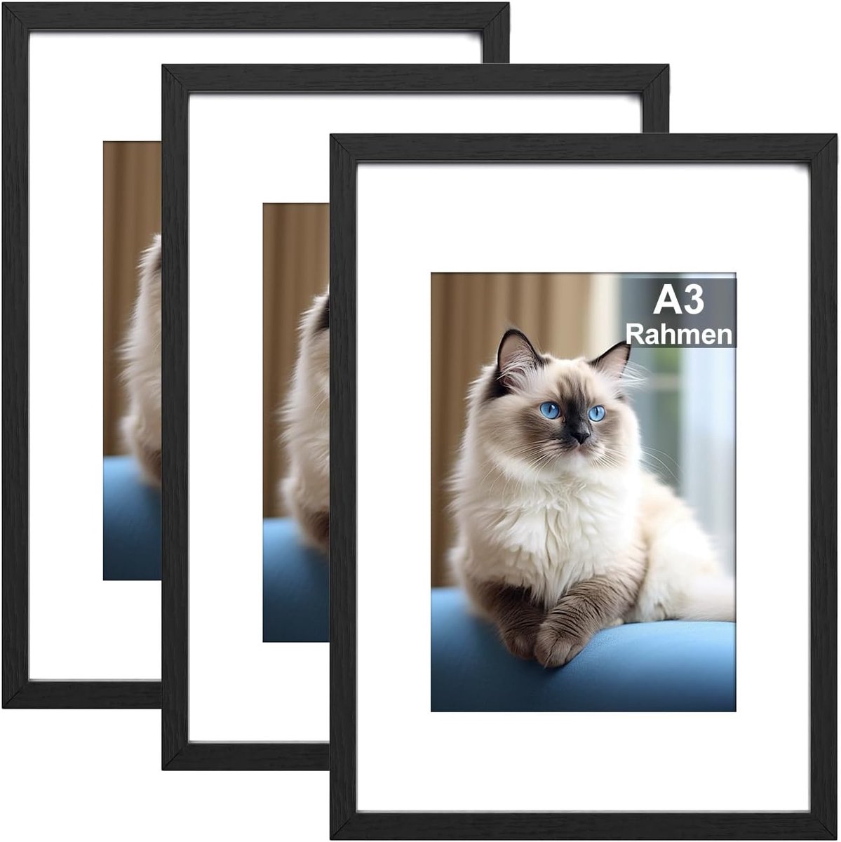 SnelShoppen - Set van 3 A3 Fotolijsten Zwart Houten Wandlijst voor Woonkamer, Slaapkamer, Studie - Duurzaam en Stijlvol