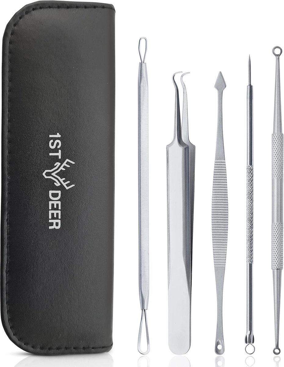 SnelShoppen - Blackhead Remover Set - 5-delige RVS Pore Cleaner Kit voor Pukkels, Comedones en Gerstebulten - Compleet Acne Behandelset