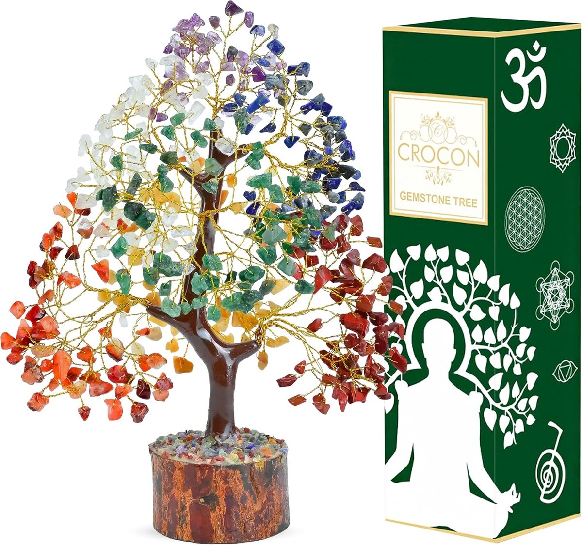 SnelShoppen - Crocon Seven Chakra Gemstone Tree Bonsai 10-12 inch - Natuurlijke Kristallen Feng Shui Decoratie - Spirituele Geluk en Welvaart Beeldje