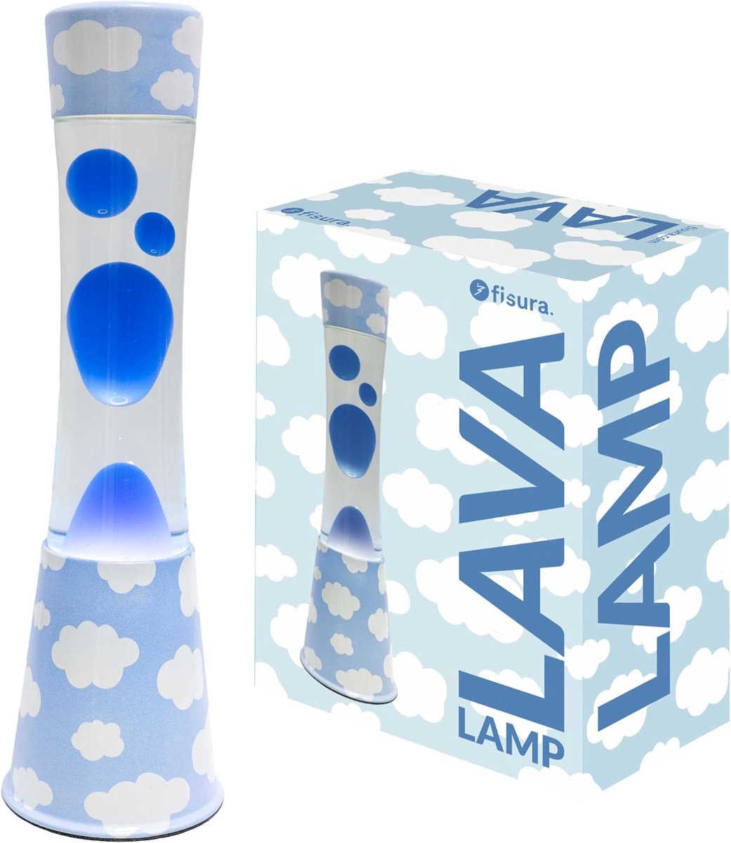 SnelShoppen - Retro Lavalampe 'Clouds' - 39,5 cm Hoog - Blauwe Lava met Wolkenprint - Stijlvolle Sfeer - Inclusief Vervangende Lamp