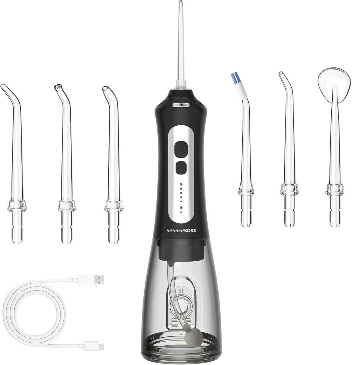 SnelShoppen - Draadloze Water Flosser - USB Oplaadbare Mondirigator met 5 Drukniveaus en 6 Spuitmonden - 300ml Tank - Waterproof en Compact voor Thuis