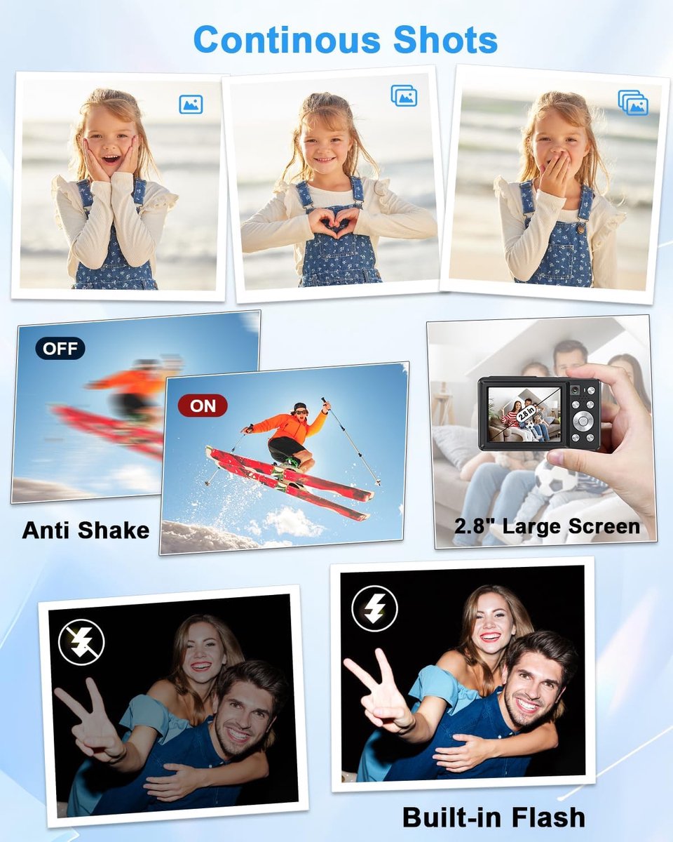 SnelShoppen - Digitale Camera 4K 64MP met Dubbele Lens, Autofocus, Flits, 16x Zoom, Antischok, 32GB Geheugenkaart - Compacte Vlogging Camera voor Kind thumbnail 5