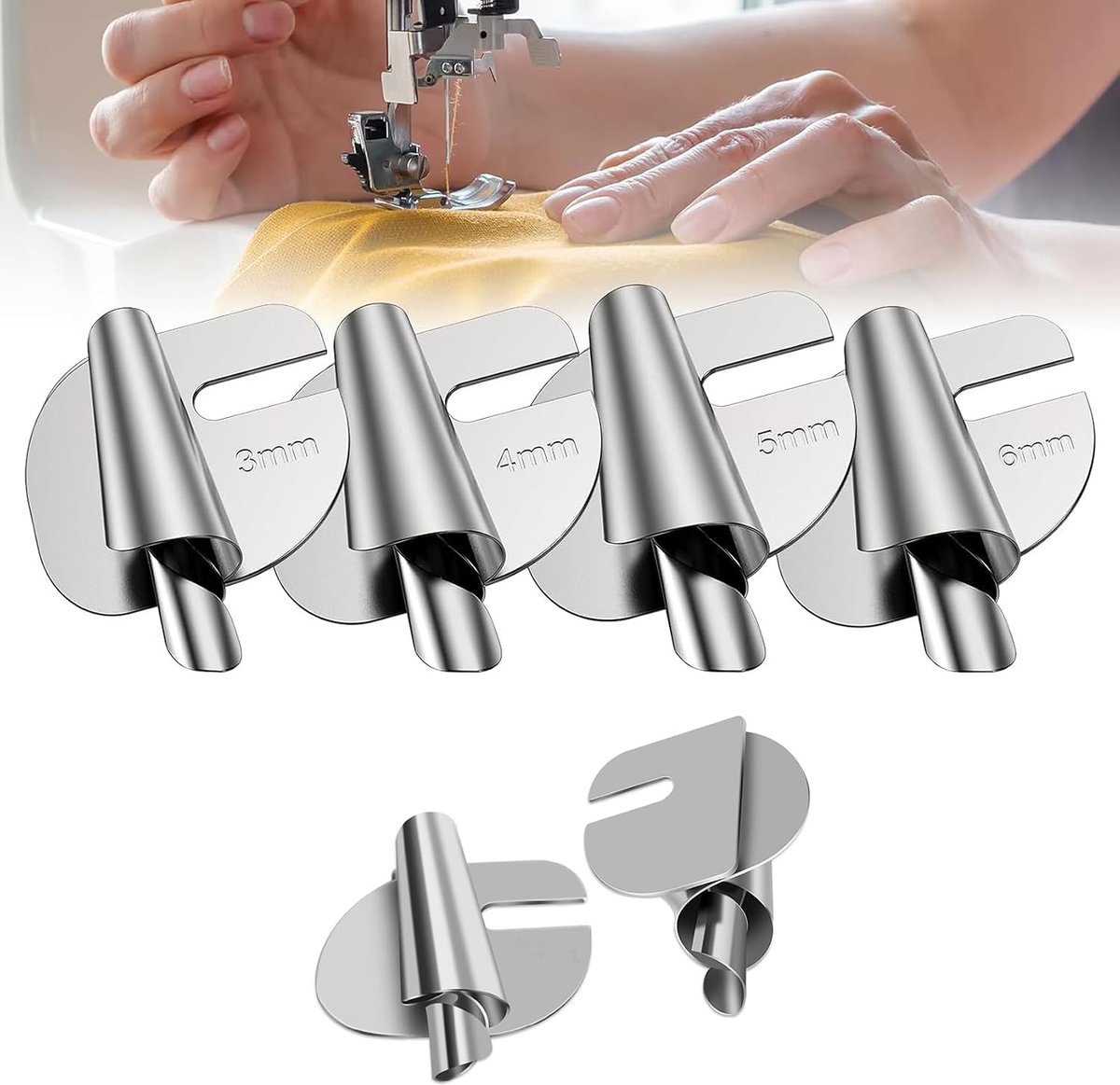 SnelShoppen - 4 stuks Naaimachine Accessoires Rolzoom Naaivoetjes van Roestvrij Staal - Voor 3 mm tot 6 mm Zoom, Geschikt voor Diverse Naaimachines, D