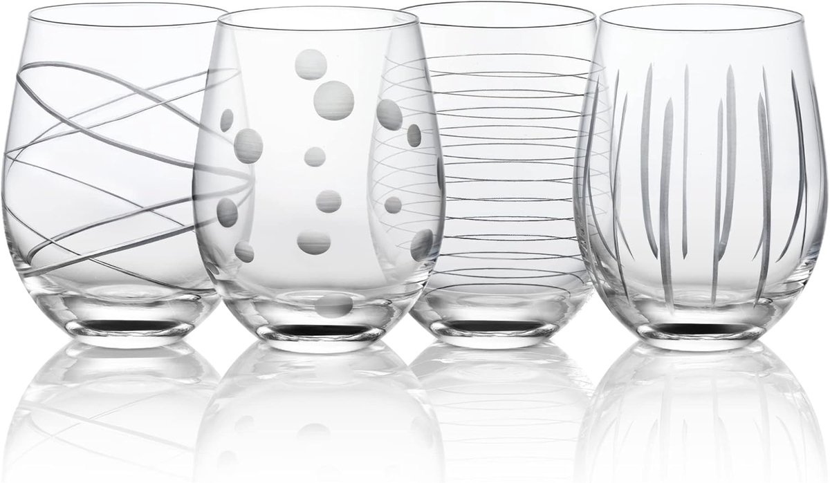 SnelShoppen - Handgemaakte Geëtste Stengelloze Wijnglazen Set van 4 - 520ml Kristallen Wijnbekers voor Bruiloft, Jubileum, Feestgeschenken, Duidelijk