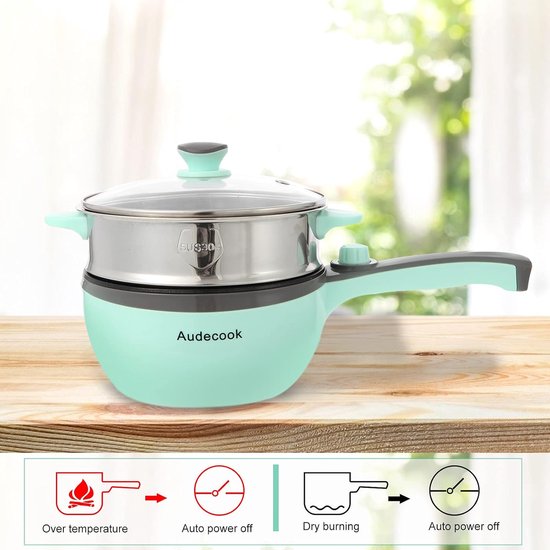 SnelShoppen - Elektrische Hot Pot met Stoompan 1,5 L - Antiaanbak Mini Pan voor 2-3 Personen - Multikoker Braadpan voor Slaapzaal, Camping & Feest - G — afbeelding 3