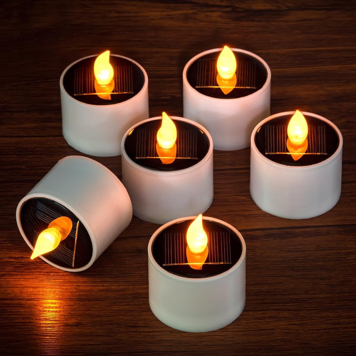 SnelShoppen - 6 Stuks Zonne-energie Theelichtjes Buiten, Waterdicht, Flikkerende LED Kaarsen in Warm Geel voor Tuin, Feest, Camping, Decoratie