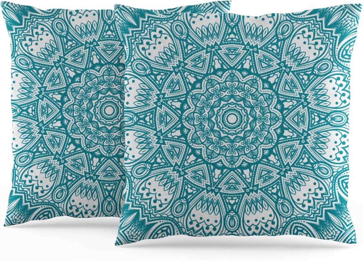 SnelShoppen - Moroccan Cushion Covers 40x40 cm Turquoise Ethnic Boho Kussenslopen voor Sofa en Woonkamer, Abstract Mandala Arabesque, Moderne Decorati