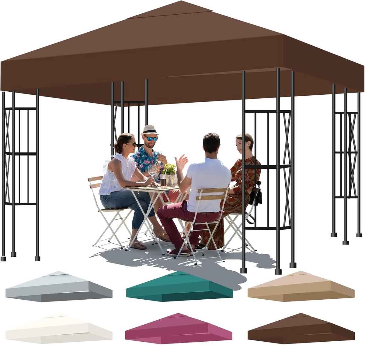 SnelShoppen - Vervangend dak 3 x 3 m voor paviljoen, tuinluifel, campingtent, partytent met rechte rand, waterdicht en duurzaam, ideaal voor feesten e