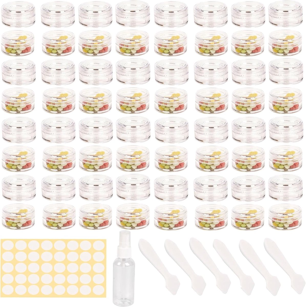 SnelShoppen - 70pcs 5ml Transparante Plastic Cream Jars met Deksel, Mini Ointment Jars, Sample Containers en Spatula's voor Lip Balm, Olie en Cosmetic