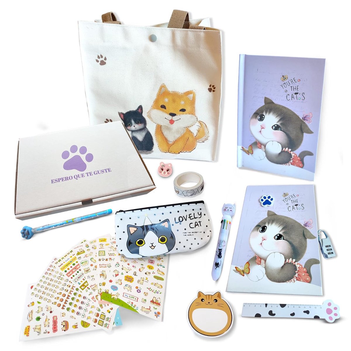 SnelShoppen - Secret Diary for Girls met Code, Kawaii Stationery Set, Schattige Kitten, Perfect Cadeau met Veel Accessoires, Meisjesdagboek voor Creat