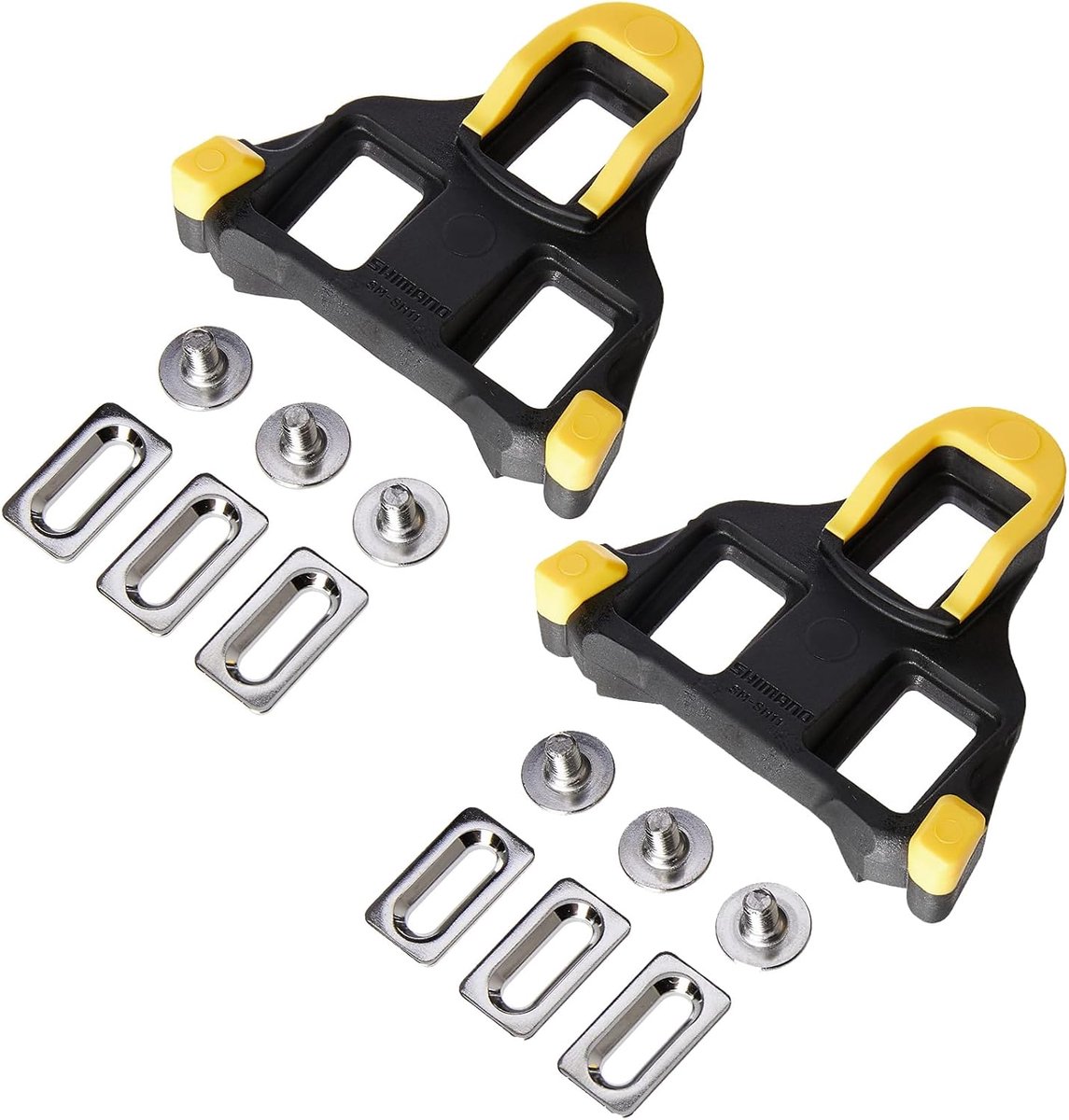 SnelShoppen - Road Bike Pedalen Set met Gele Fietspedaal Platen, 2 Stuks, Nylon en Aluminium, Inclusief Schroeven en Inbussleutel voor Fietsaccessoire
