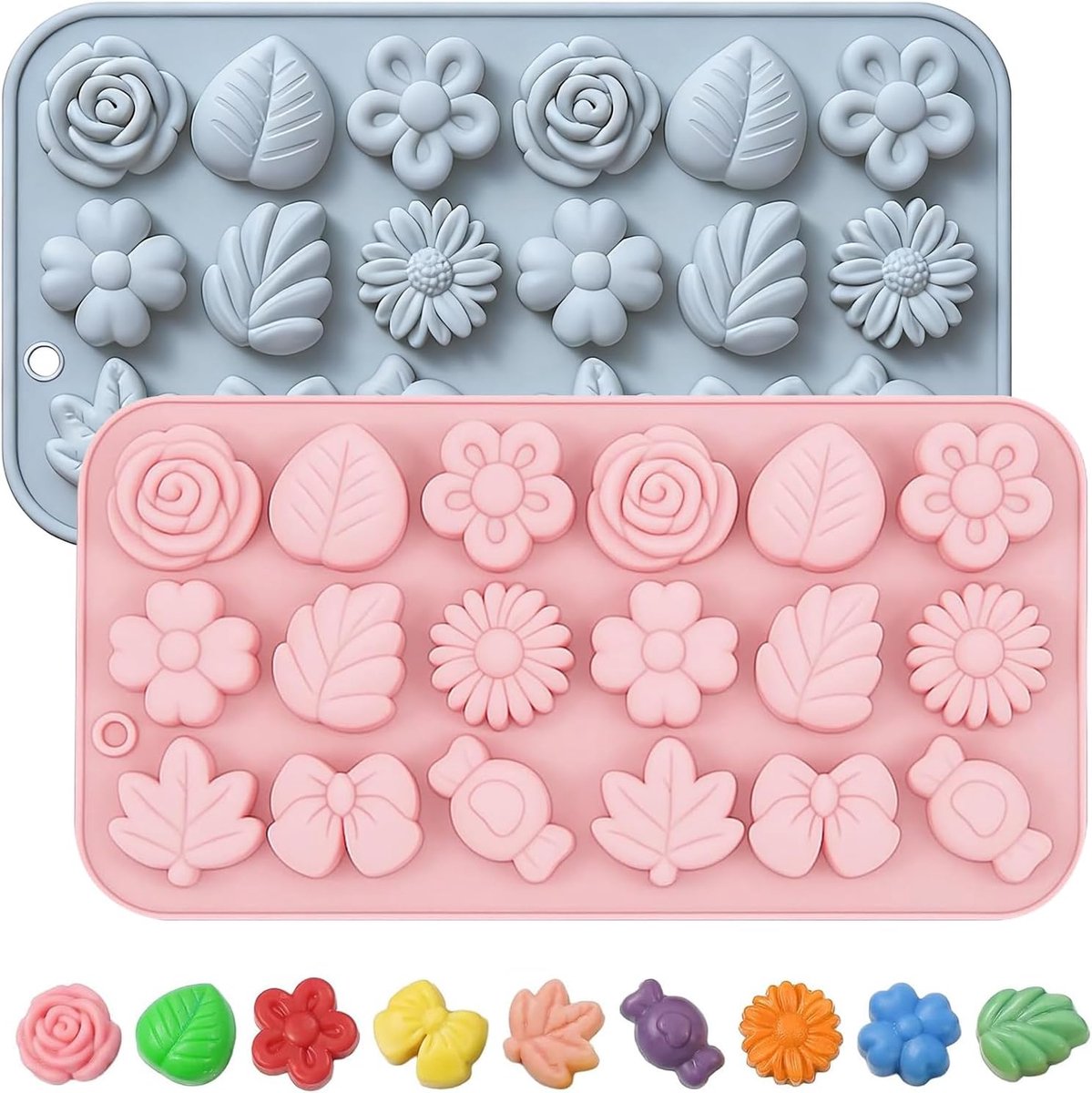 SnelShoppen - Mini Snoepvormen Siliconen - 2 Stuks Bloem en Bladeren Rubber Beervorm - Chocoladevormen, Gelei, Gietvormen, Zeepvormen voor Kinderen, F