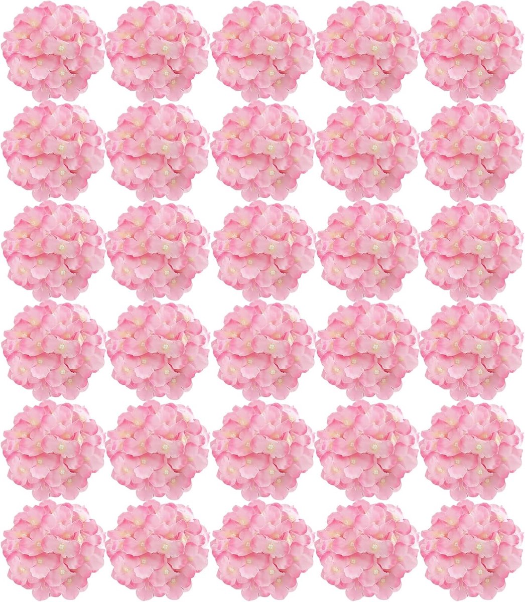 SnelShoppen - Kunststof Hortensia Bloemkoppen Donkerroze - 30 Stuks - 18 cm - Kunstbloemen voor Decoratie - Perfect voor Feesten, Tuin, en Huis