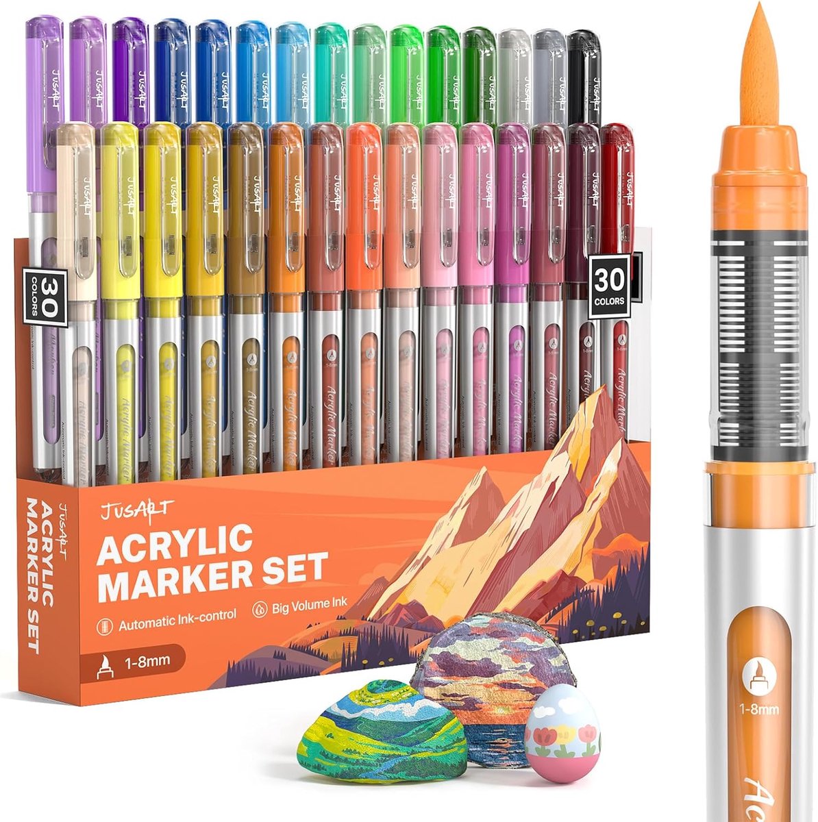 SnelShoppen - 30 Kleuren Acrylverf Markers Brush Tip - Watergedragen No-Bleed Markers met Automatische Inktcontrole - Waterdichte Acryl Verf Pennen vo