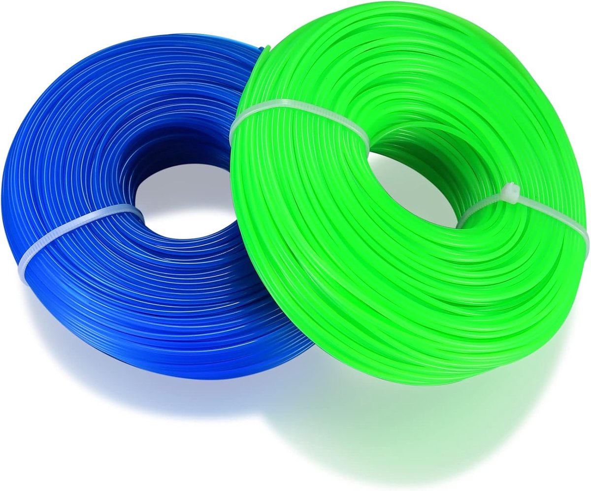 SnelShoppen - 2 stuks 2,4 mm trimmerdraad, 100 m nylon maaidraad, grastrimmerdraad voor tuin, park, onkruid, blauw/groen, hoge kwaliteit, lang gebruik
