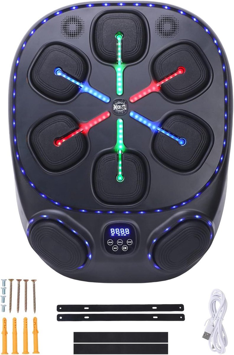 Muziek Boksmachine - Wandbokser - Thuis sporten - Verstelbare intensiteit - 61x48cm - Grijs