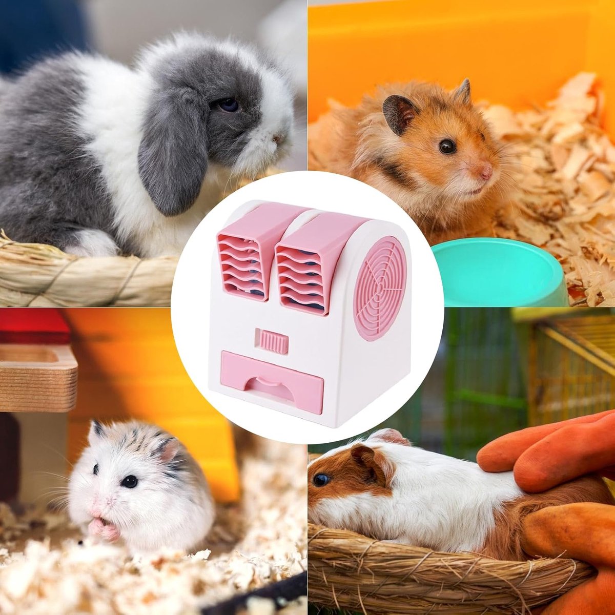 Dierenkooi Ventilator - Stille Koeler - Huisdier Comfort - Dubbele Energiebron - 11.5 cm Hoog - Roze