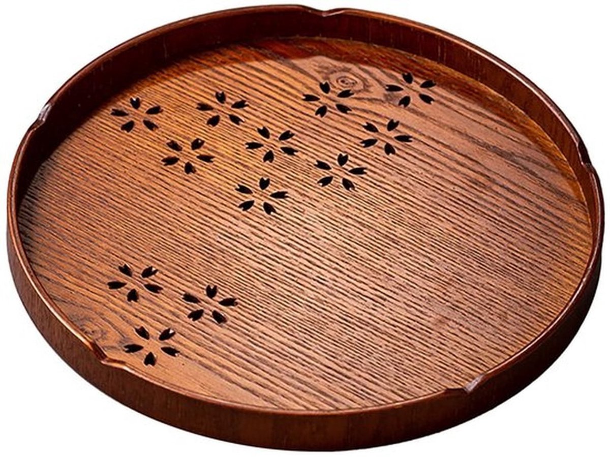 Ronde houten theeschaal, 27 cm Sakura groene thee bakplaat, Song Dynasty Matcha bakplaat ronde theeschaaltjes (bruin)