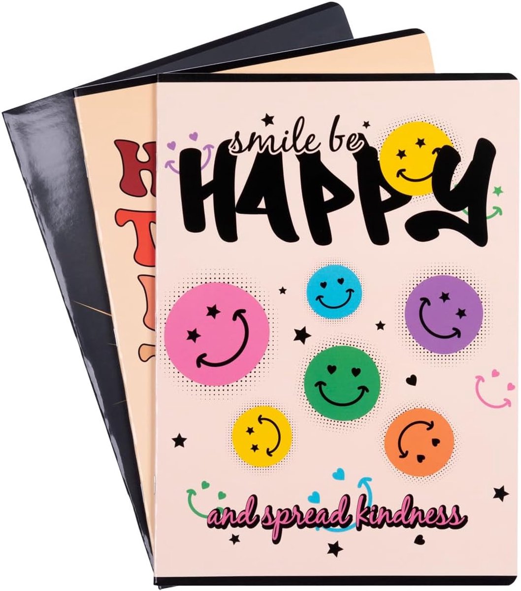 SnelShoppen - A4 School Notitieboek Set van 3, 32 Bladen, Ruitjes, Assorted Designs voor Kinderen, Softcover, Blauw Geruit, Perfect voor Schoolgebruik