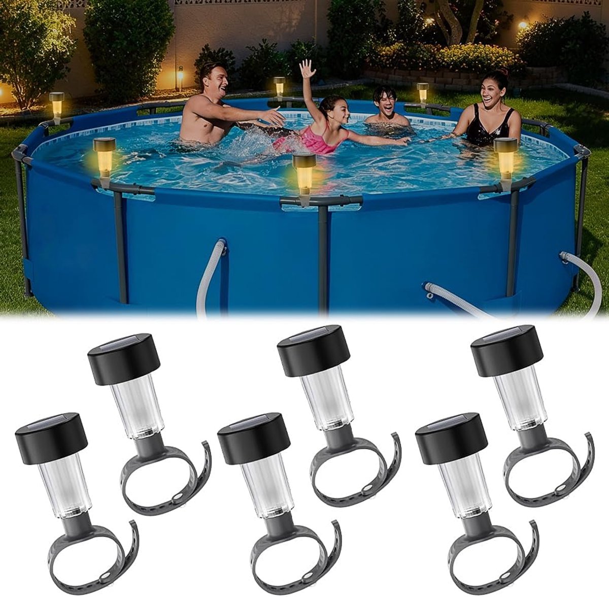 SnelShoppen - Solar Lights voor Zwembaden, 6 Stuks LED Solar Verlichting voor Vijvers, Waterdicht IP65, Buitenverlichting voor Boven Grond Zwembaden,