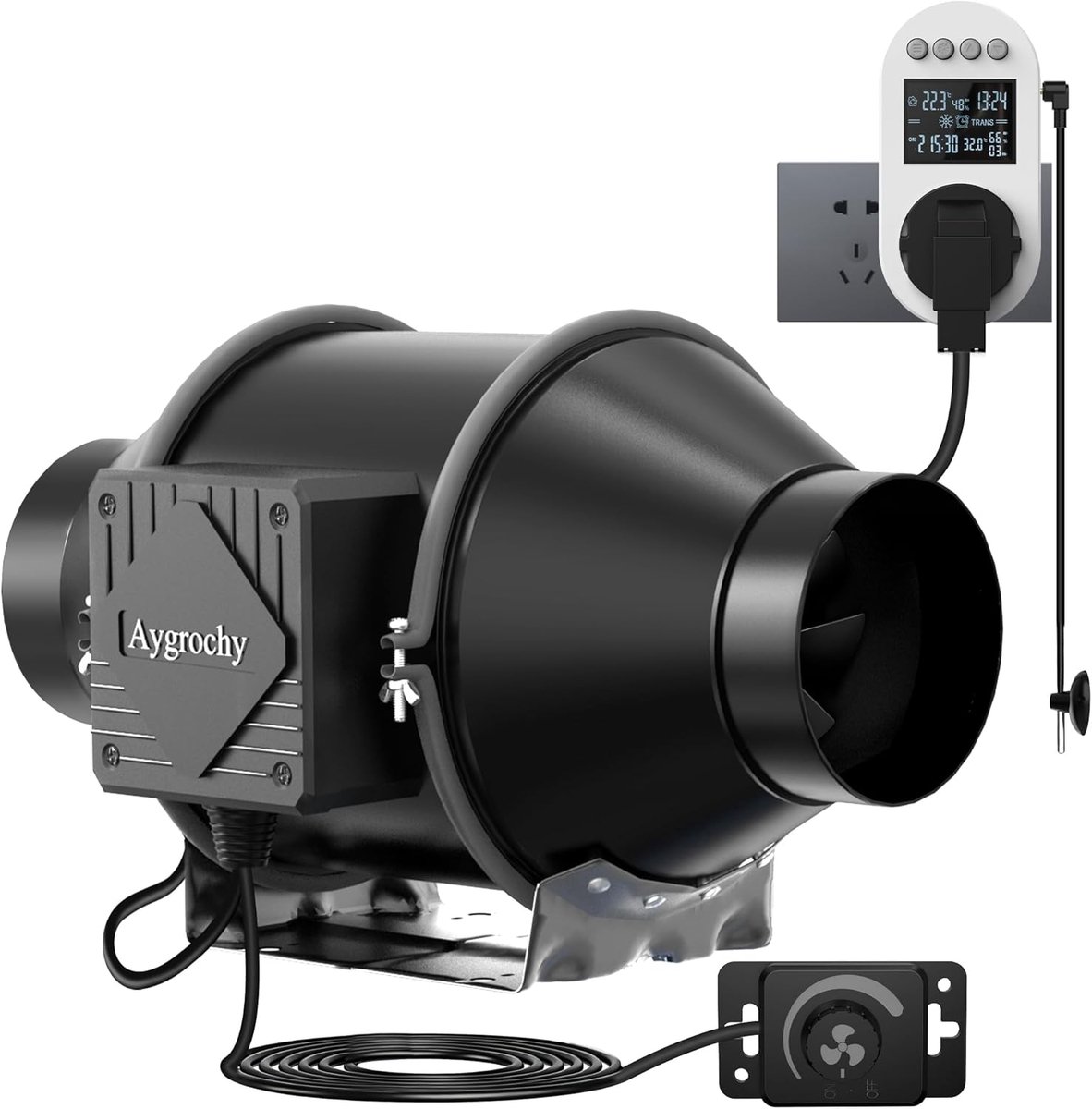 SnelShoppen - 100 mm Regelbare Buisventilator, Afvoerventilator 363 m³/h met EC Motor, Intelligente Stekker voor Kelder, Garage, Keuken, Badkamer, Gro