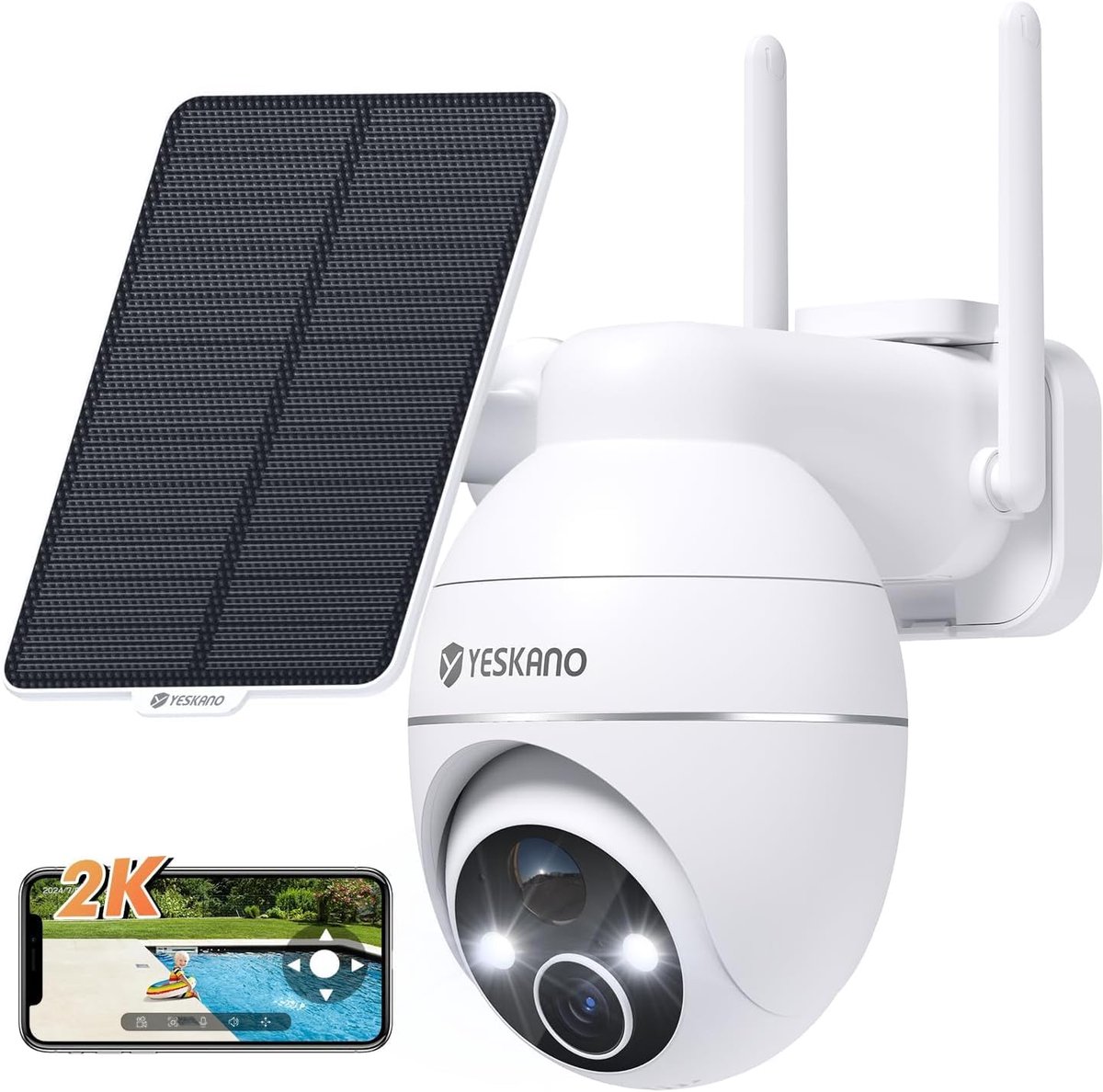 SnelShoppen - 2K Beveiligingscamera WiFi Buiten Draadloos Zonnepaneel 360° PTZ Camera met Nachtzicht Kleur Nachtzicht PIR Detectie Tweeweg Audio 2 Stu