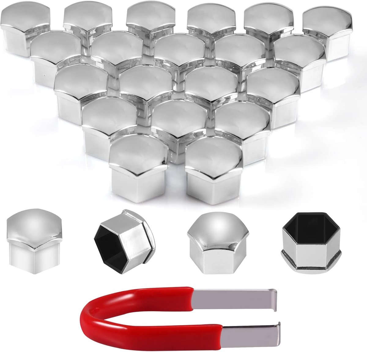 SnelShoppen - 25 Stuks Wieldop Caps 17mm voor Wielbouten en Moeren, Duurzaam Kunststof, Zilverkleurig, Bescherming voor Auto, Niet Geschikt voor Q7