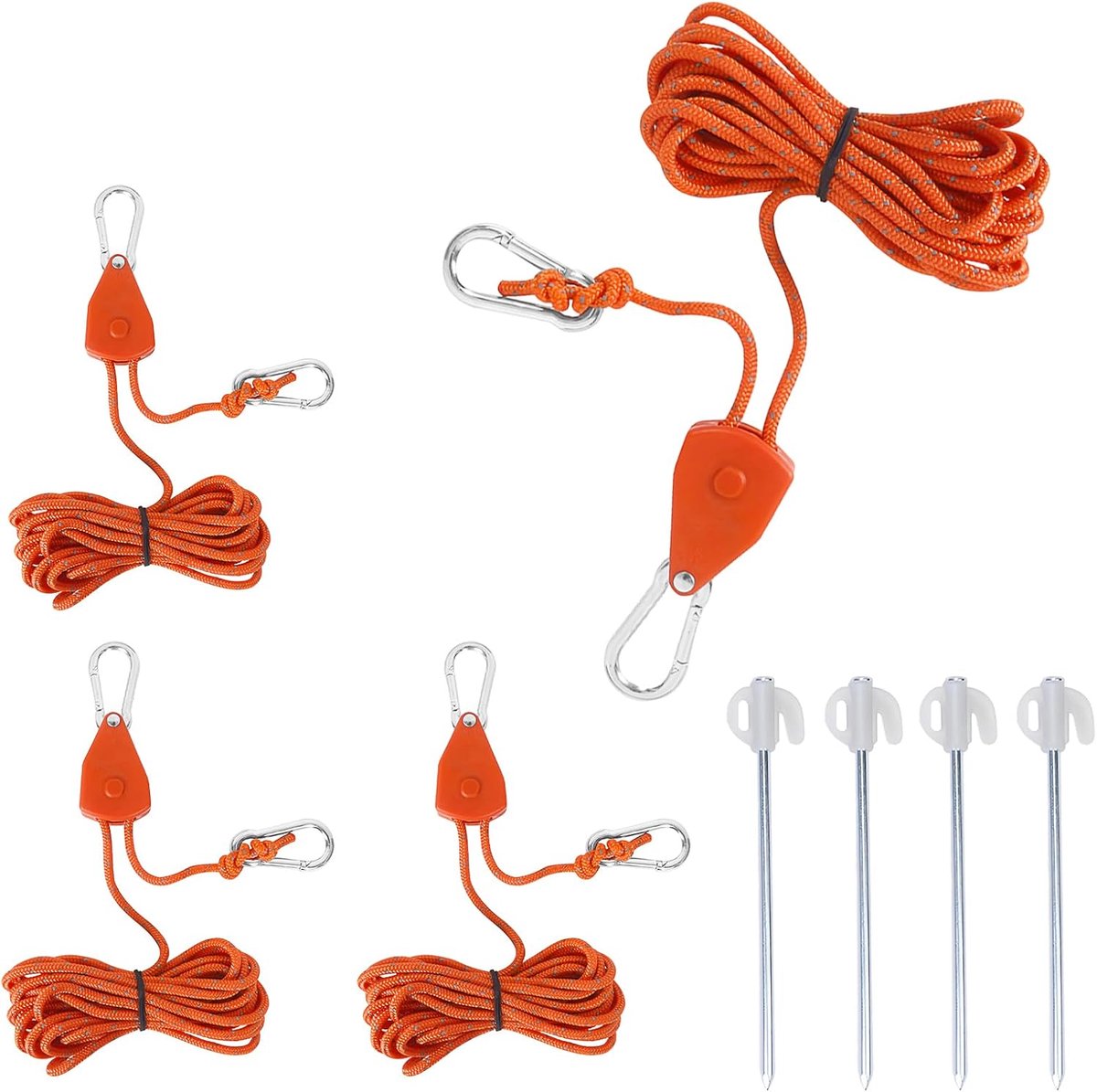 SnelShoppen - Rope Tensioner Set - 4 x Verstelbare Touwspanners, 4 m Touw voor Tent en Kleding, Hoogwaardige Nylon, Aluminium en Plastic - Ideaal voor