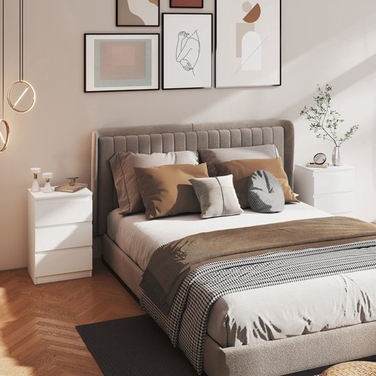 Nachtkastje – Bedside Table – Nachtkastjes – Opbergkastje – Slaapkamerkastje – Set van 2 W