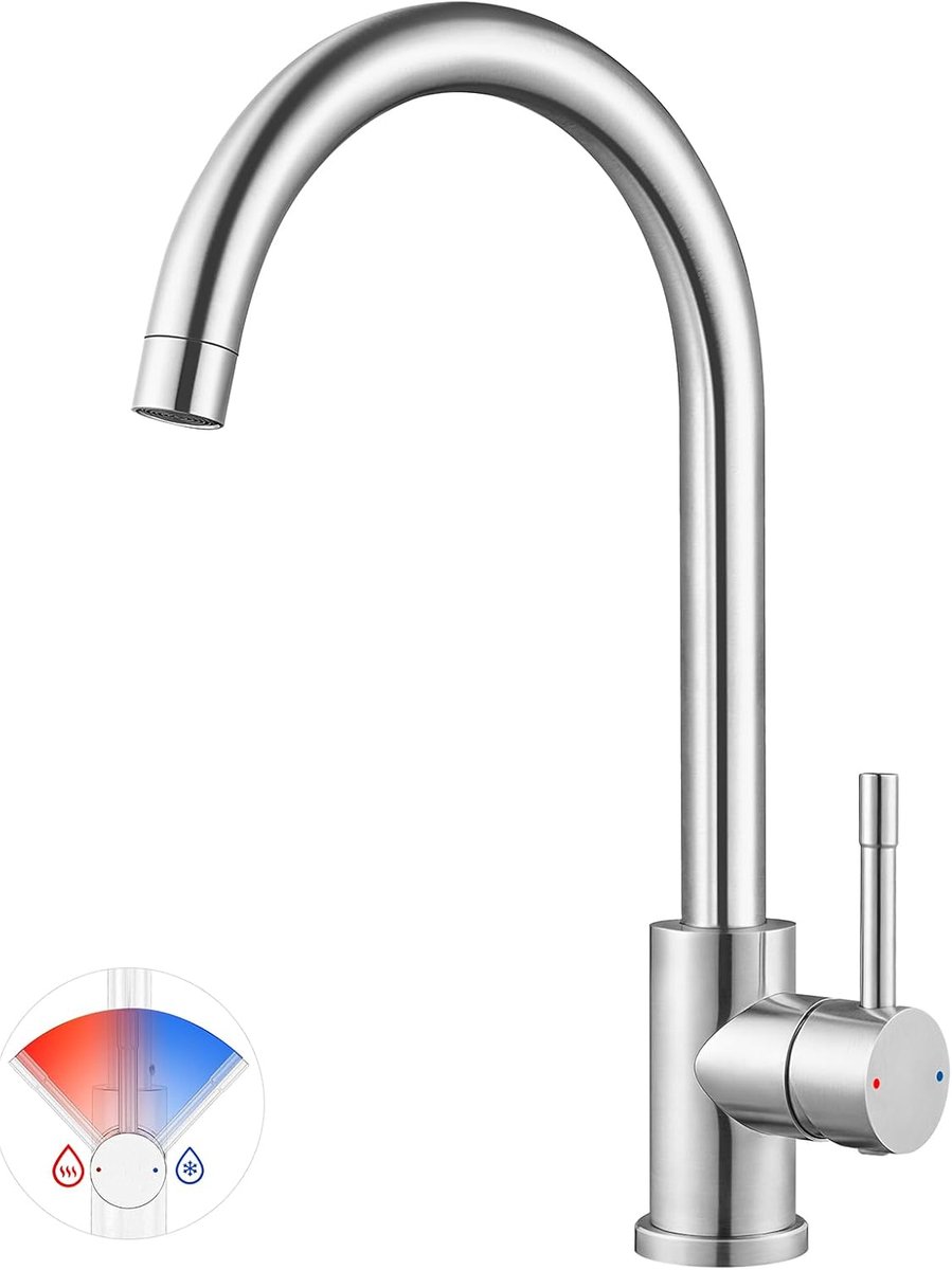 SnelShoppen - Keukenkraan 360° Rotatable, Hoge Druk Mengkraan, Staande Mixer Tap van Roestvrij Staal, G3/8 Aansluiting, Comfortabele En Praktische Keu