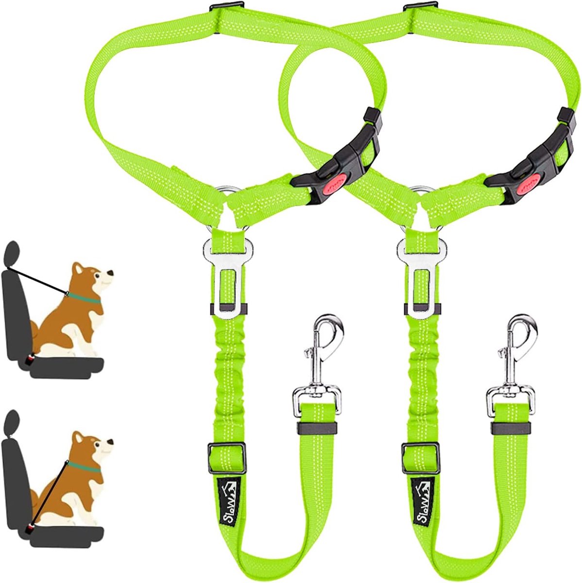 SnelShoppen - Dog Seat Belt voor Auto - 2-in-1 Hoofsteun Bevestiging voor Honden - Universele Sluiting & Verstelbare Reflecterende Elastische Band - V