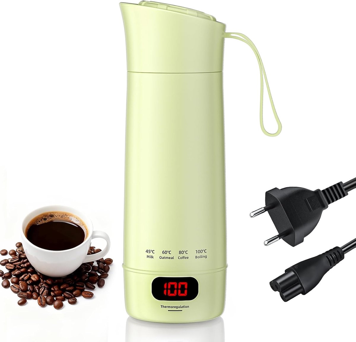 SnelShoppen - Elektrische Mini Reiswaterkoker 400 ml - Draagbare Waterkoker met 4 Temperatuurinstellingen, 300 W, Roestvrijstaal, Automatische Uitscha