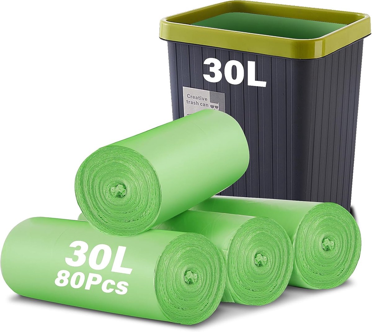 SnelShoppen - 80 Biologische Vuilniszakken 30L - Afbreekbare, Composteerbare, Scheurvaste en Druppelvrije Zakken - Gerecycled voor Huis, Keuken en Tui