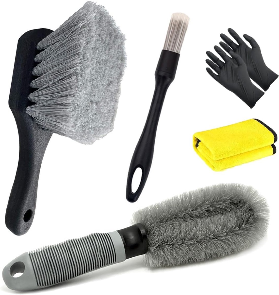 SnelShoppen - 5PCS Auto Velgen Reinigingsset, Fietsketting en Motorbanden Was Kit met Velgenborstel, Detailborstels, Was-/Drogendoek, Beschermende Han
