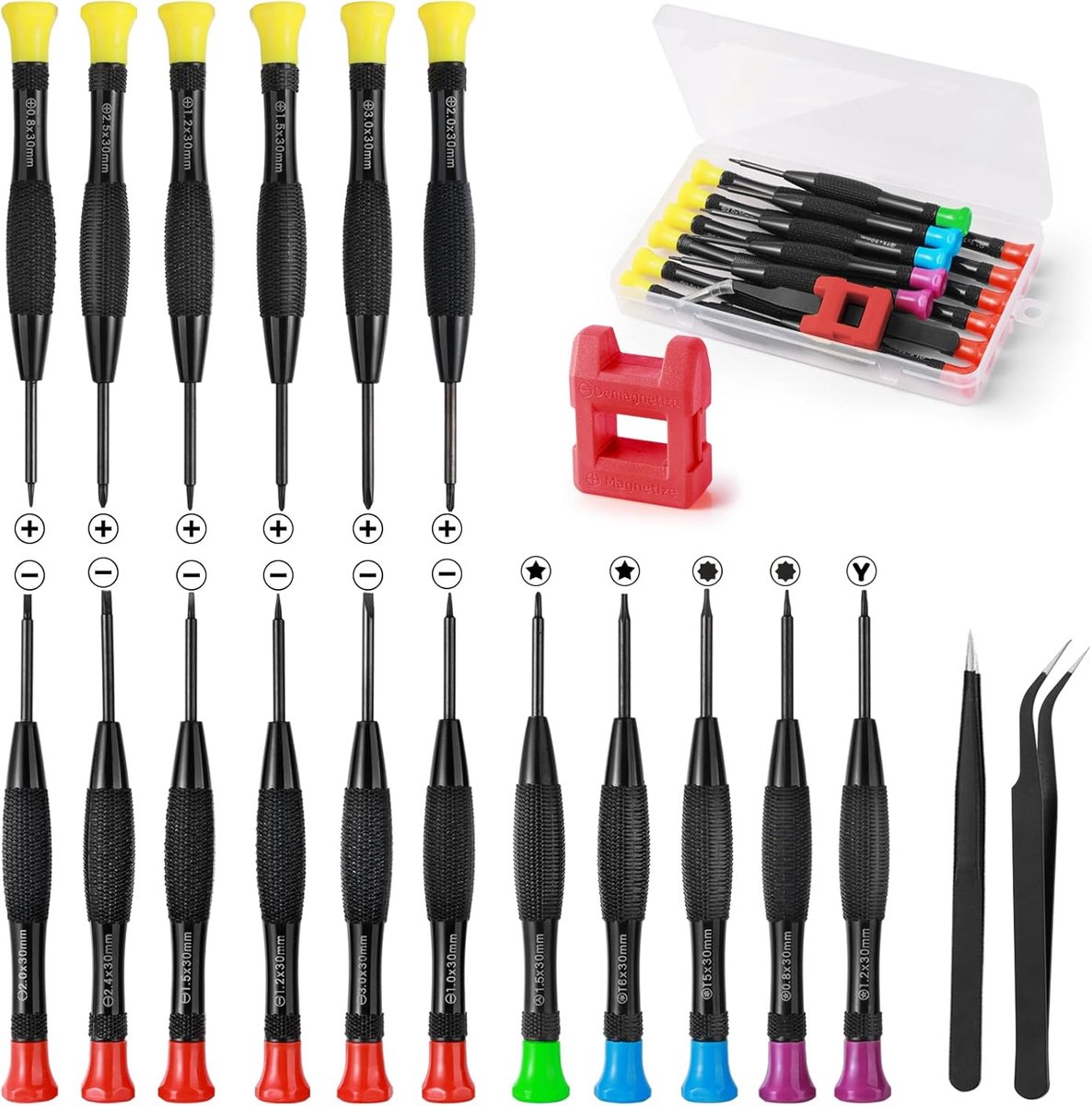 SnelShoppen - 19 Stuks Mini-Schroevendraaierset, Fijnmechanische Schroevendraaierset voor Horloges, Brillen, Telefoon en Laptop Reparatie, Precisie Ge