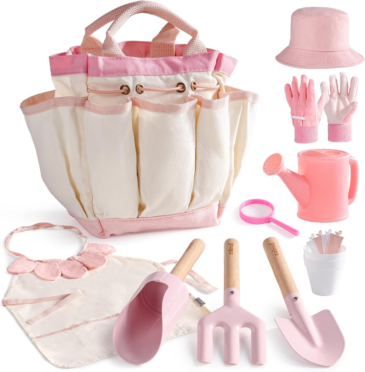 SnelShoppen - Kids Tuingereedschapset 17 Stuks - Roze Tuinset voor Kinderen met Gieter, Tuinvork, Schop, Cilinderschep, Tuinhandschoenen, Schort, Hoed