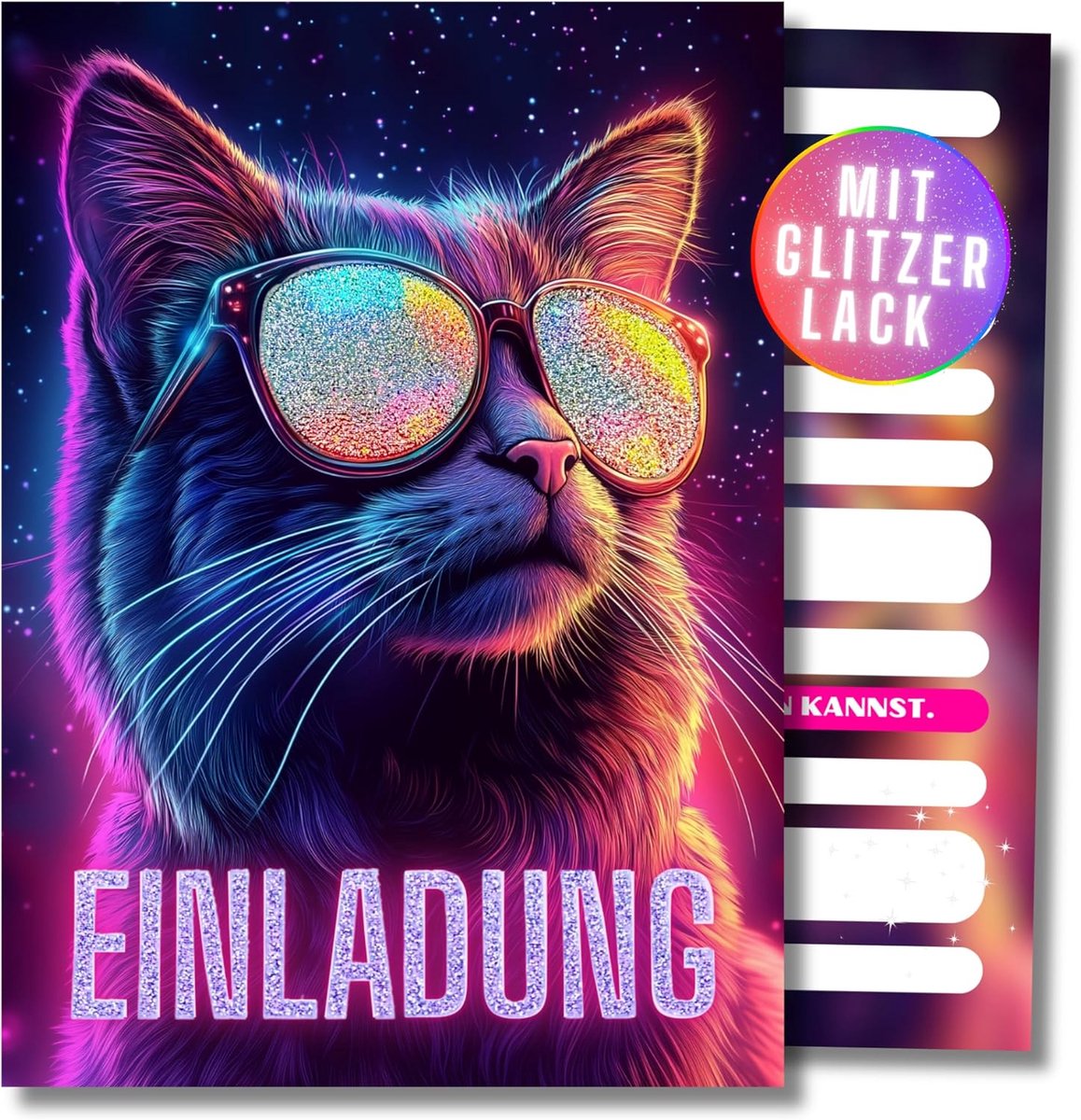 SnelShoppen - Uitnodigingskaarten Kinderverjaardag Kat Zonnebril 12 Stuks DIN A6 - Feestkaarten voor Meisjes - Stylish en Colorful - Perfect voor Verj
