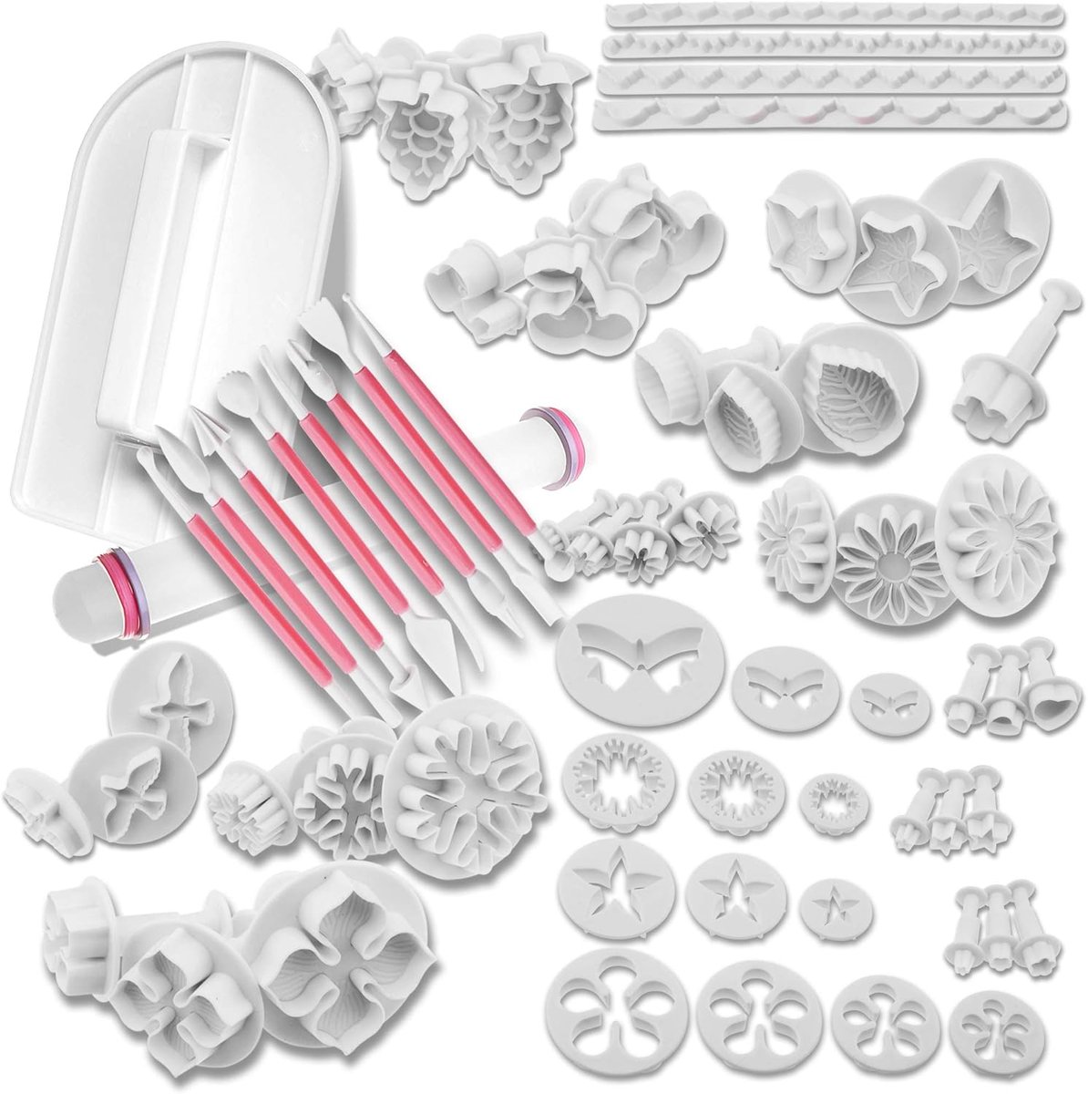 SnelShoppen - 68-delige set fondant uitsteekvormen groot - bakaccessoires voor taarten decoratie - modelleergereedschap voor fondant vormen en uitstee